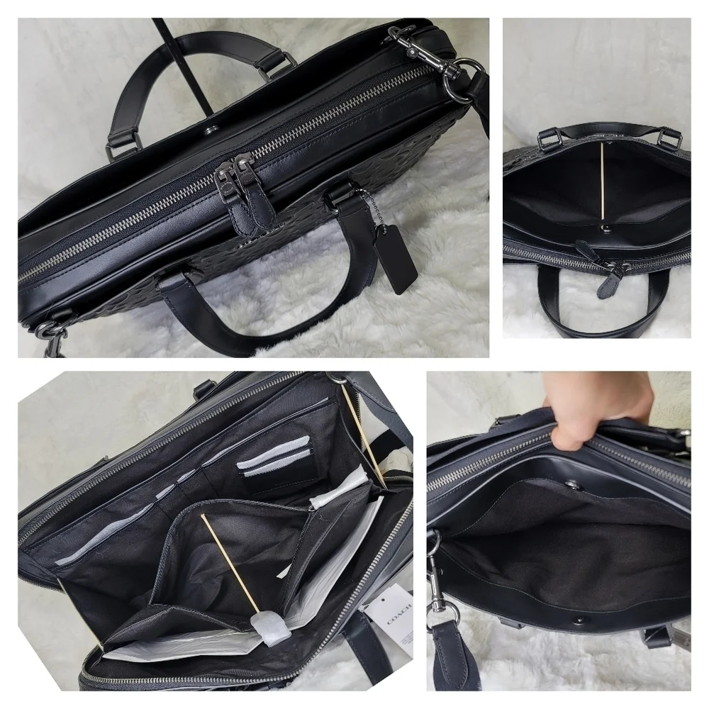 ✅️ COACH Signature Leather Designer Laptop Briefcase Work Bag NWT Rare unisex - Picture 11 of 15